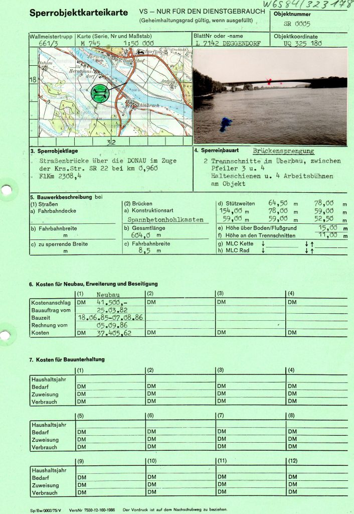 Sperrobjektkarteikarte SR 0005 (Vorderseite)