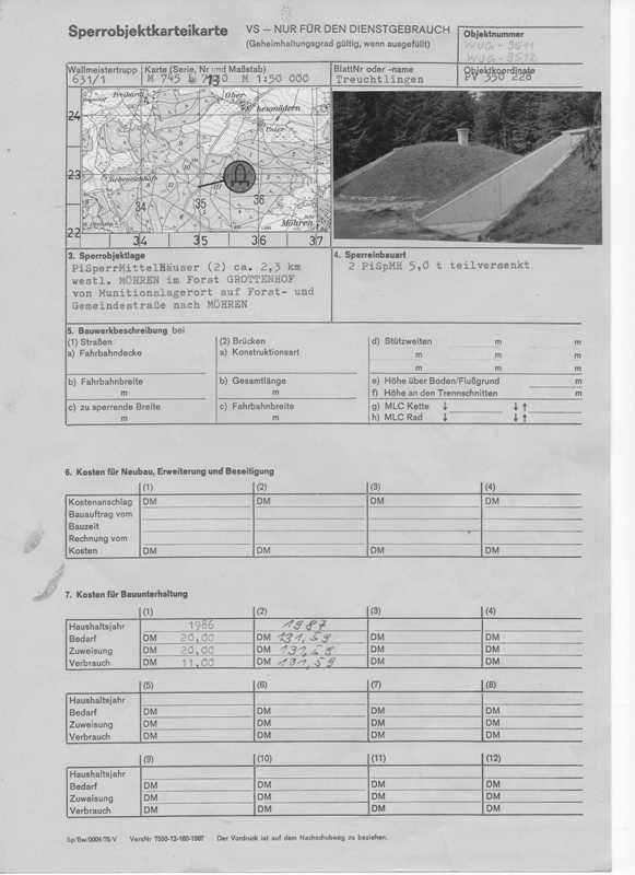 Sperrobjektkarteikarte WUG 9511/9512 (Vorderseite)
