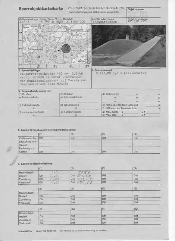 Sperrobjektkarteikarte WUG 9511/9512 (Vorderseite)