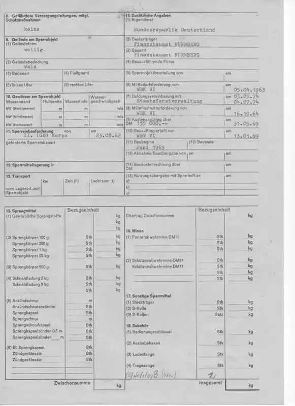 Sperrobjektkarteikarte WUG 9511/9512 (Rückseite)