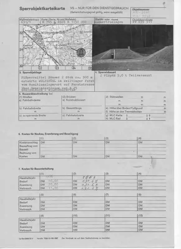 Sperrobjektkarteikarte AN 9511/9512 (Vorderseite)