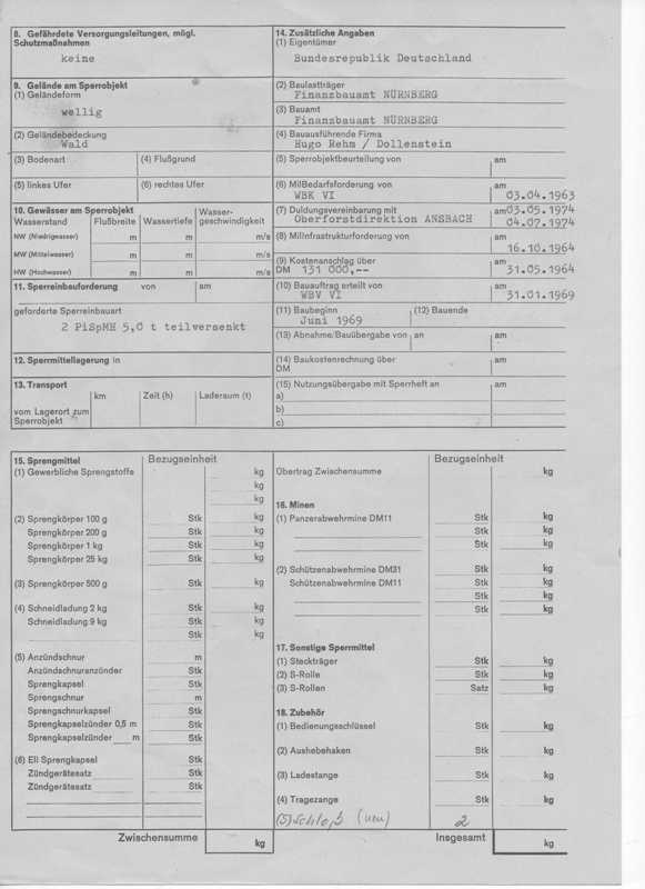Sperrobjektkarteikarte AN 9511/9512 (Rückseite)
