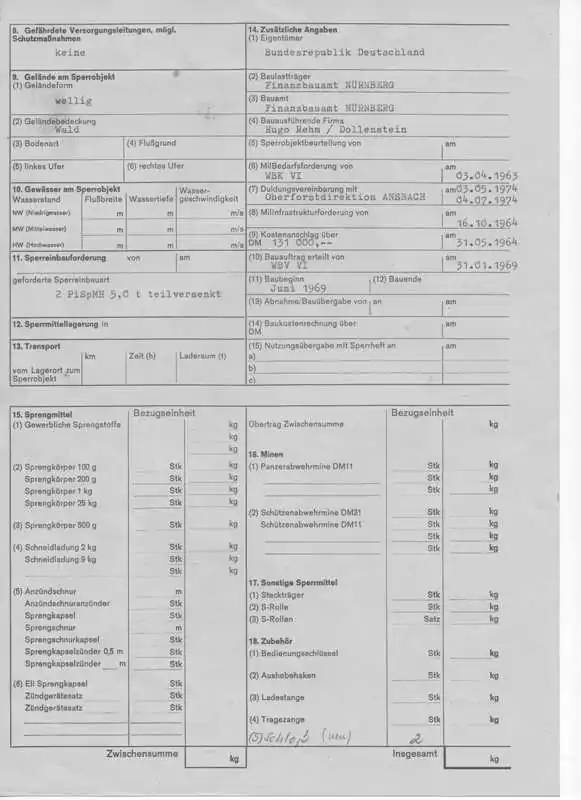 Sperrobjektkarteikarte AN 9511/9512 (Rückseite)