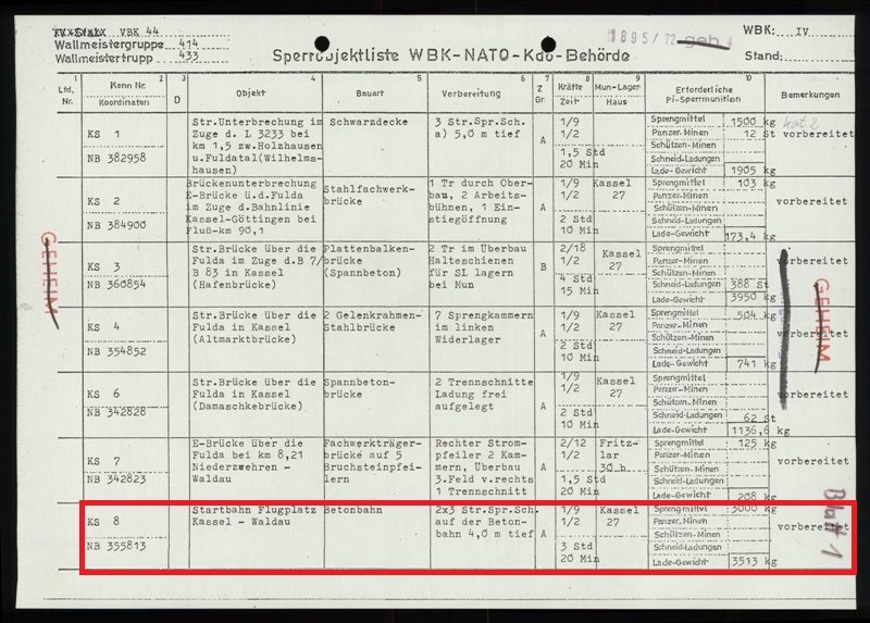 Sperrobjektliste Hessen (Auszug) vom 31.12.1971